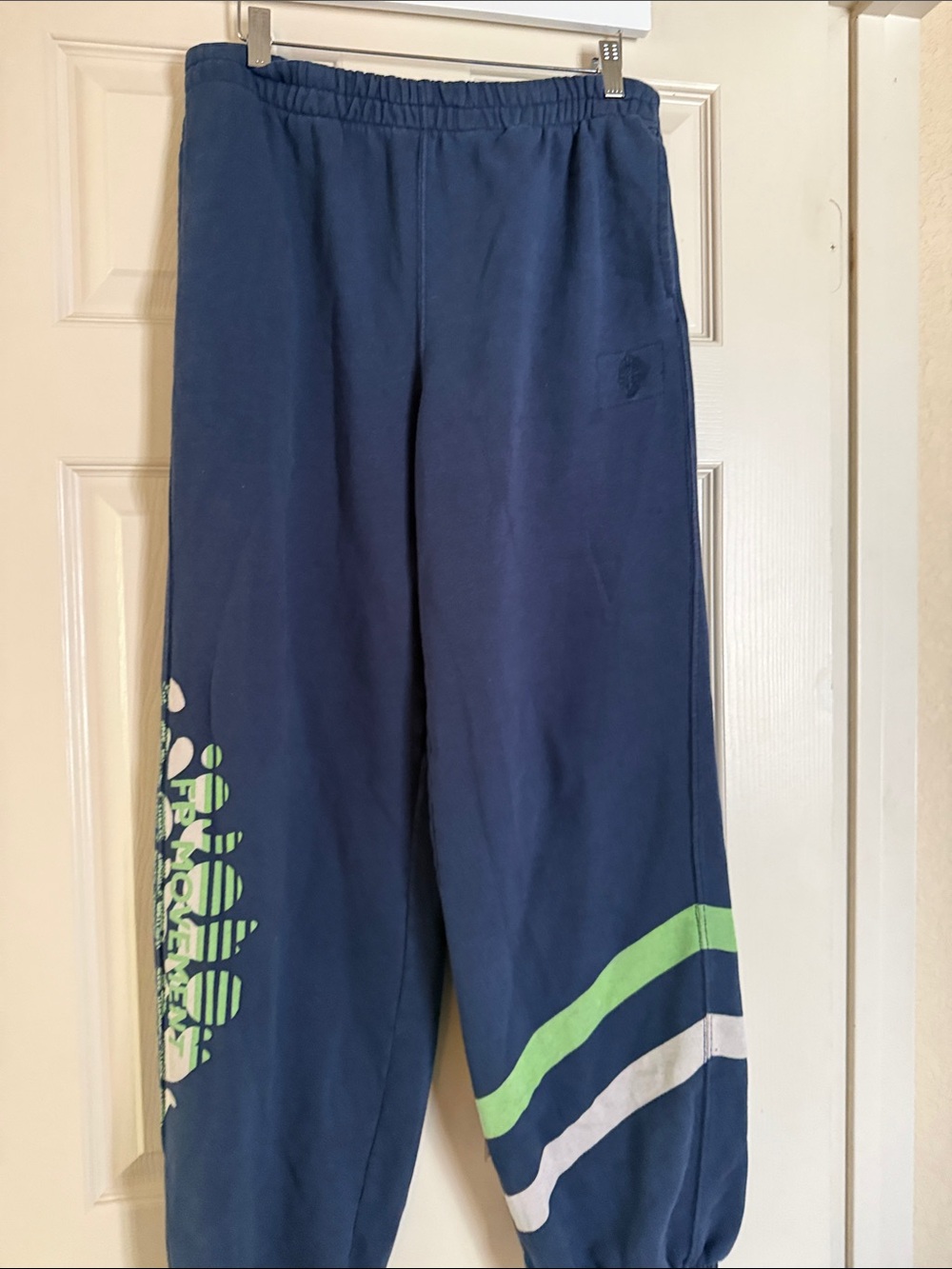 FP Movement by Free People Navy Track Joggers with Green & White Accents